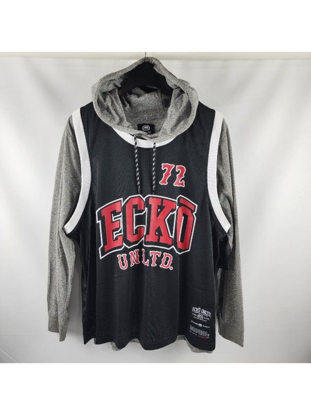 Ecko Unltd Hoodie Mens XL Gray Black Jersey Sweatshirt Chest Logo NWT
